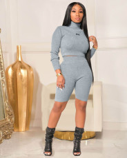 Solid Long Sleeve Turtleneck Long Sleeve 2 Piece Sets MDF-5283