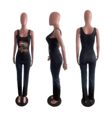 Lip Print Sleeveless Casual Jumpsuit BYMF-60166