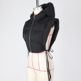 Solid Hooded Hollow Out Sleeveless Vest Coat ZSD-0443