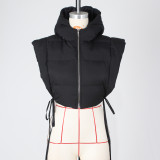 Solid Hooded Hollow Out Sleeveless Vest Coat ZSD-0443