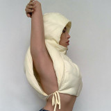 Solid Hooded Hollow Out Sleeveless Vest Coat ZSD-0443