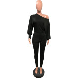 Plus Size Solid Off Shoulder Long Sleeve Jumpsuit OMY-80083