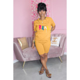 Letter Print T Shirt And Shorts Two Piece Sets WAF-7741566