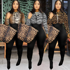 Plus Size Printed Patchwork Long Sleeve Jumpsuit WAF-71091