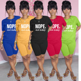 Letter Print Short Sleeve Two Piece Sets WAF-7741519