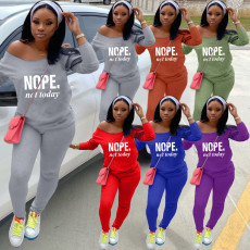 Plus Size Letter Print Casual Two Piece Pants Set WAF-704919