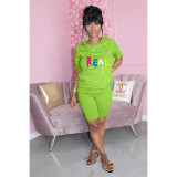 Letter Print T Shirt And Shorts Two Piece Sets WAF-7741566