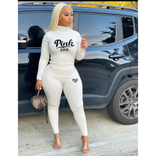 Plus Size Pink Letter Print Long Sleeve 2 Piece Sets YIM-239