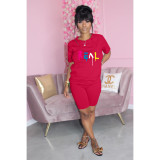 Letter Print T Shirt And Shorts Two Piece Sets WAF-7741566