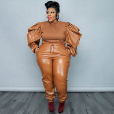 Plus Size Long Sleeve Two Piece Pants Set OSIF-21425