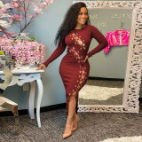 Plus Size Ribbed Hollow Out Bandage Midi Dress OSIF-21432