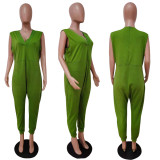 Solid V Neck Sleeveless Loose Jumpsuit LSD-1004