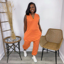 Solid V Neck Sleeveless Loose Jumpsuit LSD-1004