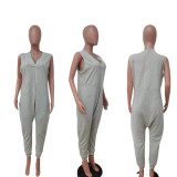 Solid V Neck Sleeveless Loose Jumpsuit LSD-1004