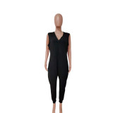 Solid V Neck Sleeveless Loose Jumpsuit LSD-1004