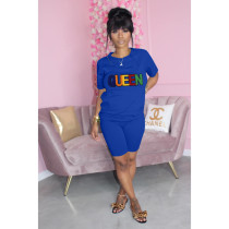 Queen Letter Embroidery T Shirt And Shorts 2 Piece Sets WAF-741568