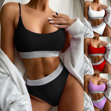 Sexy High Waist Sequin Solid Color Split Swimsuit CSYZ-18103