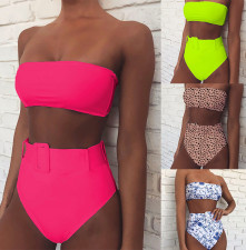 Tube Top High Waist Printed Swimsuit Two Piece Set CSYZ-WB10