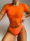 Solid Color Swimsuit Tankinis And Mesh Short Sleeve 3 Piece Set CSYZ-B305