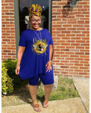 Plus Size Printed T Shirt And Shorts 2 Piece Sets WAF-7416148