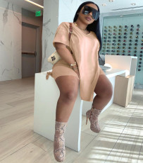 Plus Size Solid Split Top And Shorts 2 Piece Sets NY-2095