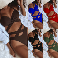 Solid Color Sexy Tie Up Swimsuit Two Piece Sets CSYZ-B546K