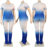 Plus Size Gradient Zipper Stacked Jumpsuit NY-2032