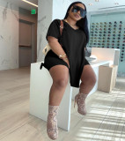 Plus Size Solid Split Top And Shorts 2 Piece Sets NY-2095