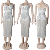 Plus Size Hot Drilling Spaghetti Strap Club Dress NY-2072