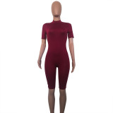 Solid Short Sleeve Zipper Tight Romper NY-8916