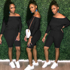 Black Slash Neck Casual Romper NY-8910