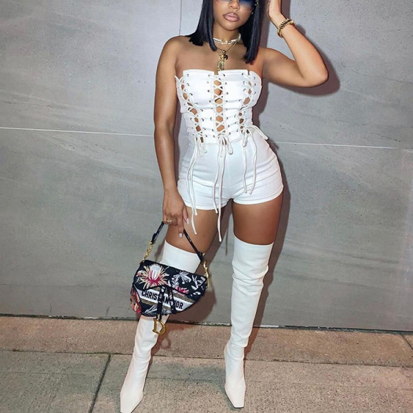 Solid Sexy Strapless Bandage Romper GLF-10082