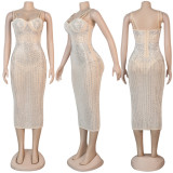 Plus Size Hot Drilling Spaghetti Strap Club Dress NY-2072