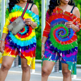 Plus Size Printed Irregular Top And Shorts 2 Piece Sets NY-8922