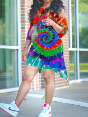 Plus Size Printed Irregular Top And Shorts 2 Piece Sets NY-8922