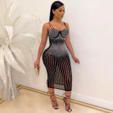 Plus Size Hot Drilling Spaghetti Strap Club Dress NY-2072