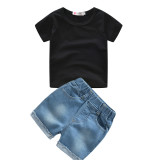 Kids Boy Black T Shirt+Jeans Shorts 2 Piece Sets YKTZ-g16