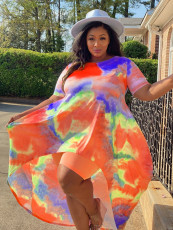  Plus Size Tie Dye Top And Shorts Two Piece Sets NY-8951