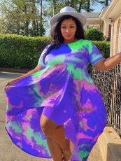  Plus Size Tie Dye Top And Shorts Two Piece Sets NY-8951