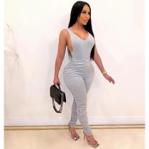 Solid Sleeveless Skinny Stacked Jumpsuit NY-2001