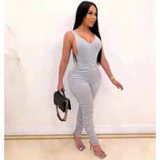 Solid Sleeveless Skinny Stacked Jumpsuit NY-2001