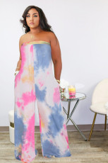 Tie Dye Print Strapless Wide Leg Jumpsuit NY-2005