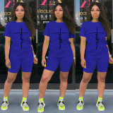 Letter Print T Shirt And Shorts Two Piece Sets TE-2031