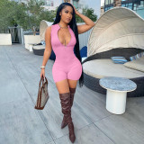 Solid Ribbed Sleeveless Zipper Tight Romper YIM-242