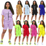Letter Print T Shirt And Shorts Two Piece Sets TE-2031