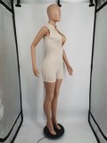 Solid Ribbed Sleeveless Zipper Tight Romper YIM-242