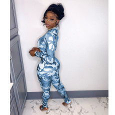 Camo Print Long Sleeve Slim Jumpsuit GCNF-0156