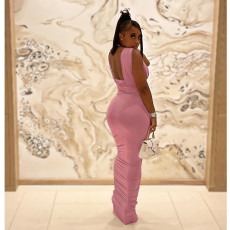 Solid Sleeveless Ruched Slim Maxi Dress GCNF-0138