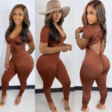 Solid Backless Drawstring Ruched Jumpsuit BGN-229
