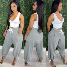 Solid High Waist Loose Casual Pants GCNF-0101